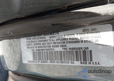 2001 Subaru Outback Limited z USA, uszkodzony, nr VIN 4S3BH686416667973